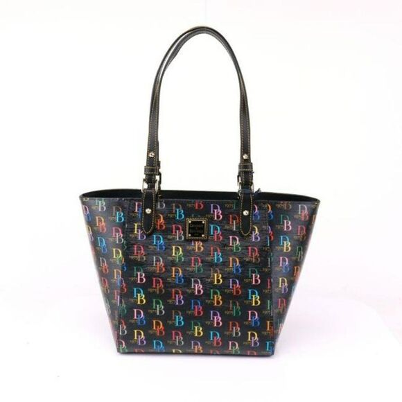 NWT Dooney Bourke Db75 It Zip Top Black Multi Coated Canvas Tote - Picture 6 of 11